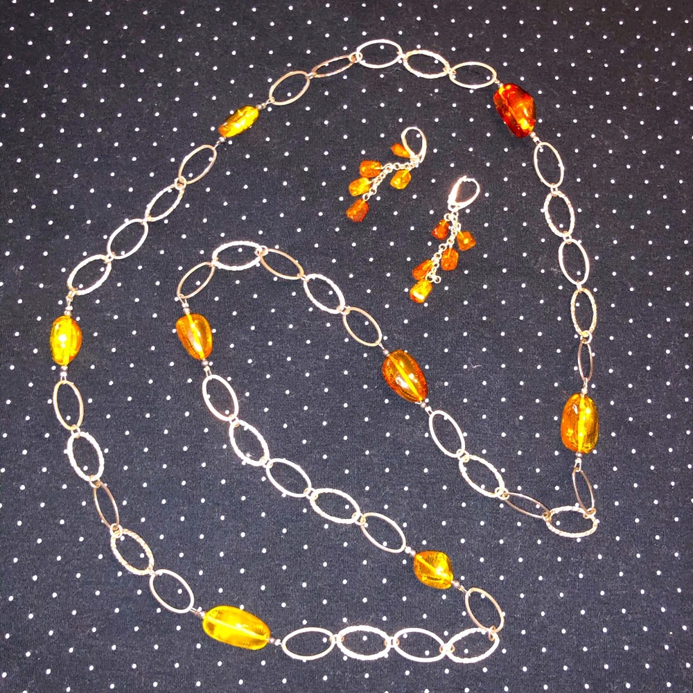Statement silver and amber necklace and earrings